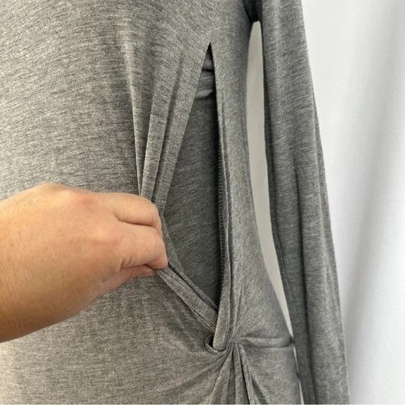 BCBG Maxazria Twist Front Midi Long Sleeve Dress Womens‎ Size XXS Heather Gray - Picture 6 of 16